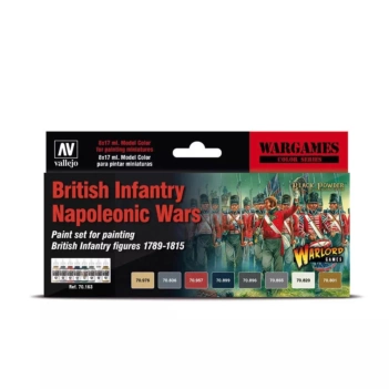 KIT 8 tintas de modelo 163 Infantaria Britânica Guerras Napoleónicas Jogos Napoleónicos Vallejo 17ml