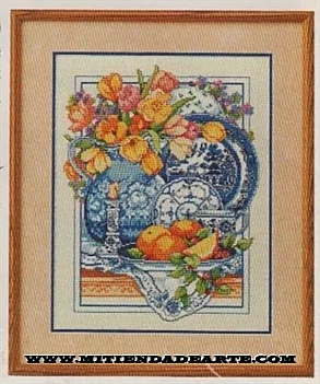 Punto de cruz- Counted cross stitch - Flores. frutas y loza - Willowware Classic. 40630
