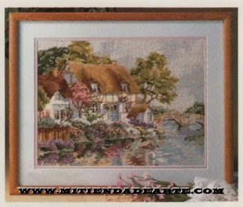 Punto de aguja con lanas Needlepoint - Casa de la ribera- Riverbank cottage 4668 Bucilla