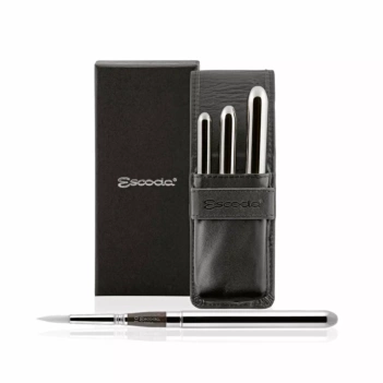 Estuche de Piel y 3 Pinceles de Viaje Plateados Perla Serie 1253 Escoda